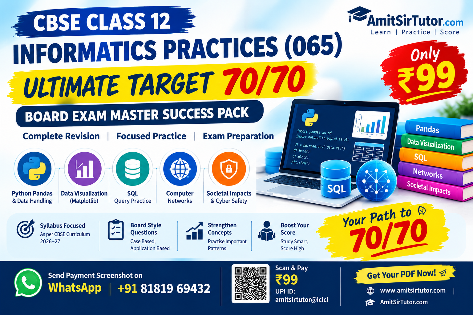 CBSE Class 12 Informatics Practices 065 Ultimate Target 70/70 Master Success Pack